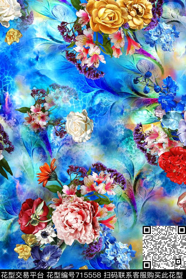 花卉光影水波数码印花华亿平台下载（图片编号: 715558） - 瓦栏（Walan）