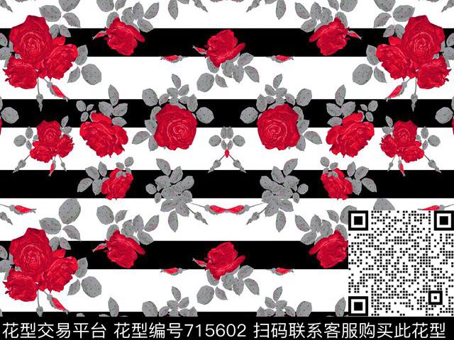 横条女装花卉数码印花华亿平台下载（图片编号: 715602） - 瓦栏（Walan）