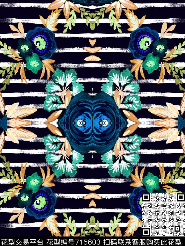 横条女装花卉数码印花华亿平台下载（图片编号: 715603） - 瓦栏（Walan）