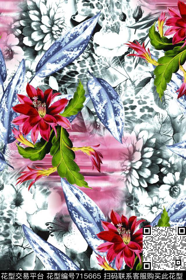大花牡丹玫瑰数码印花华亿平台下载（图片编号: 715665） - 瓦栏（Walan）