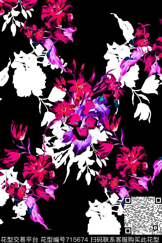 大花牡丹玫瑰数码印花华亿平台下载（图片编号: 715674） - 瓦栏（Walan）