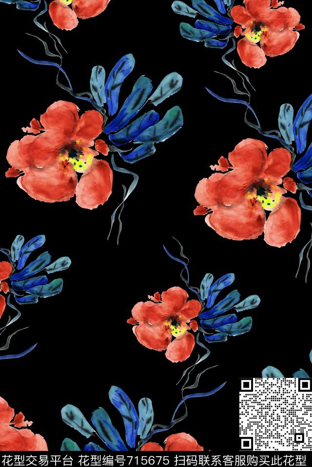 大花牡丹玫瑰数码印花华亿平台下载（图片编号: 715675） - 瓦栏（Walan）