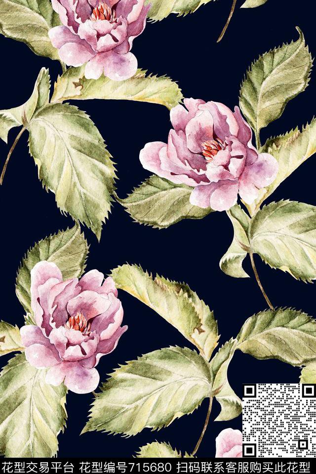 大花牡丹玫瑰数码印花华亿平台下载（图片编号: 715680） - 瓦栏（Walan）