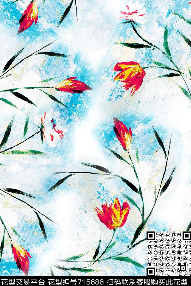 大花玫瑰花朵数码印花华亿平台下载（图片编号: 715686） - 瓦栏（Walan）