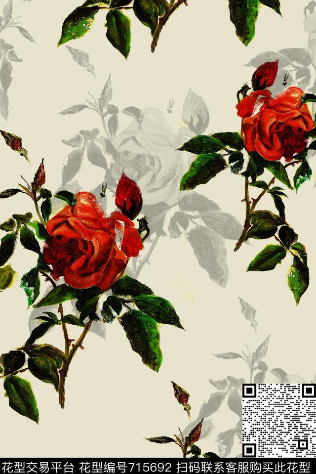大花牡丹玫瑰数码印花华亿平台下载（图片编号: 715692） - 瓦栏（Walan）