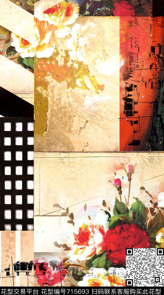 大花牡丹玫瑰数码印花华亿平台下载（图片编号: 715693） - 瓦栏（Walan）