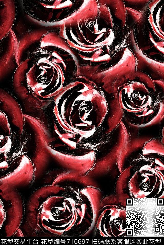 大花牡丹玫瑰数码印花华亿平台下载（图片编号: 715697） - 瓦栏（Walan）