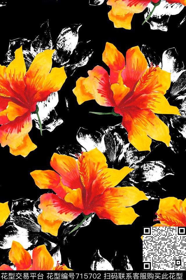 大花牡丹玫瑰数码印花华亿平台下载（图片编号: 715702） - 瓦栏（Walan）