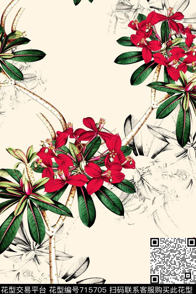 大花牡丹玫瑰数码印花华亿平台下载（图片编号: 715705） - 瓦栏（Walan）