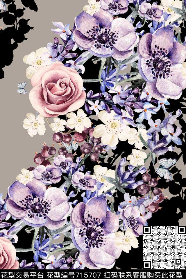 大花牡丹玫瑰数码印花华亿平台下载（图片编号: 715707） - 瓦栏（Walan）
