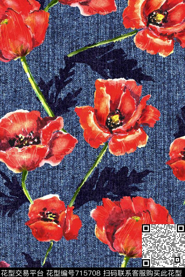 大花牡丹玫瑰数码印花华亿平台下载（图片编号: 715708） - 瓦栏（Walan）