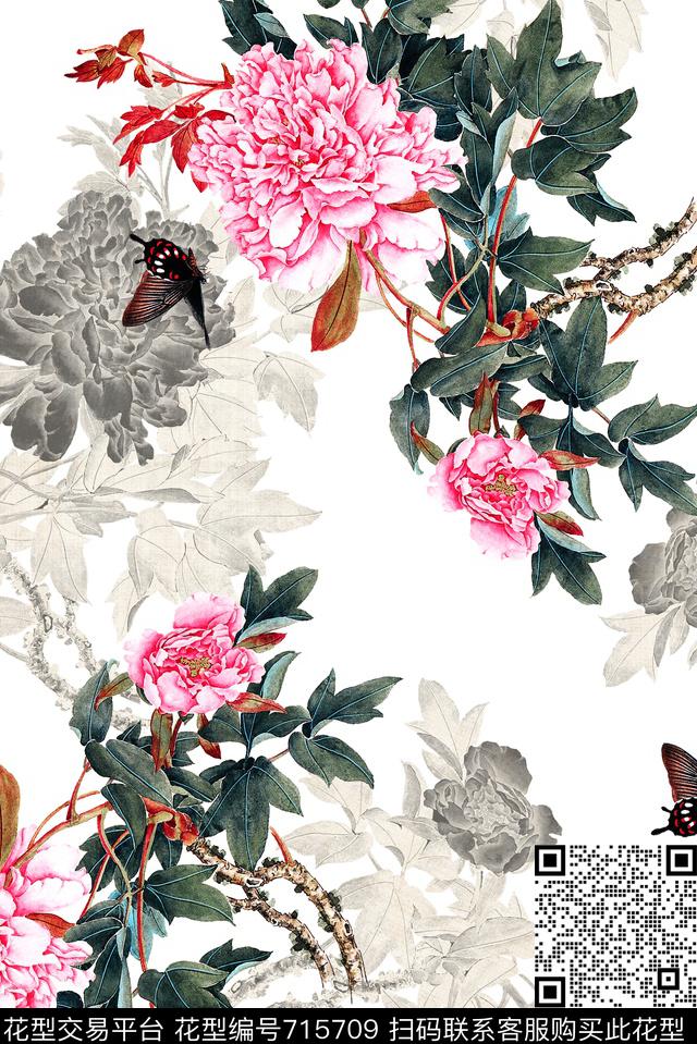 大花牡丹玫瑰数码印花华亿平台下载（图片编号: 715709） - 瓦栏（Walan）