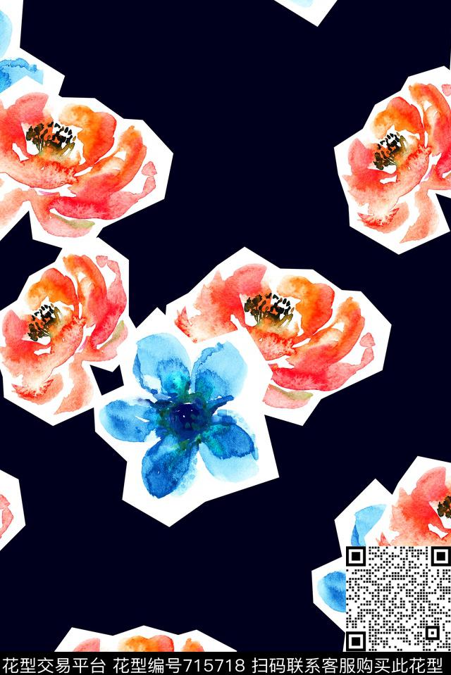 牡丹玫瑰花朵数码印花华亿平台下载（图片编号: 715718） - 瓦栏（Walan）