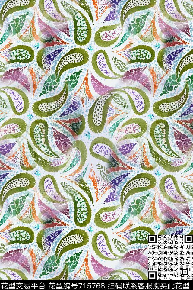 青蓝雅韵系列创意佩斯利花纹佩斯利图案数码印花华亿平台下载（图片编号: 715768） - 瓦栏（Walan）