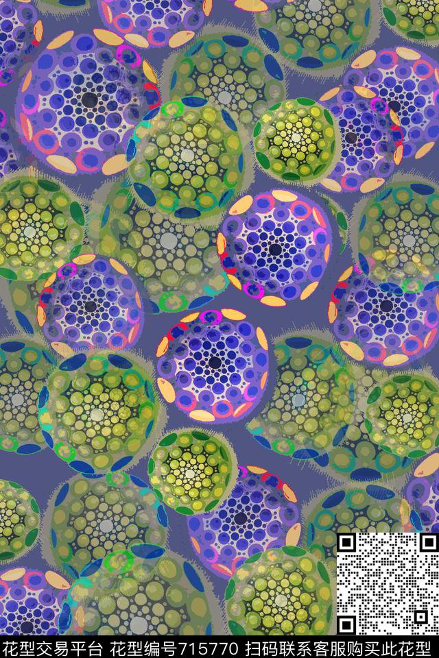 斑斓波点圆圈组合圆圈与波点数码印花华亿平台下载（图片编号: 715770） - 瓦栏（Walan）