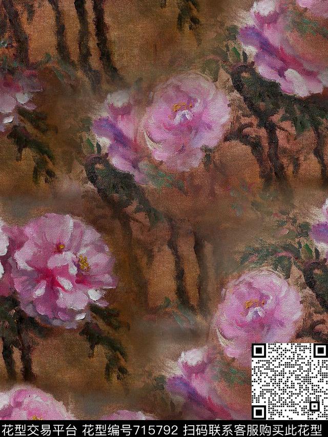 ♥红桃A〖复古时代〗植物纹理数码印花华亿平台下载（图片编号: 715792） - 瓦栏（Walan）