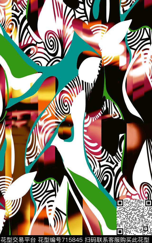 纹理条纹抽象色块数码印花华亿平台下载（图片编号: 715845） - 瓦栏（Walan）