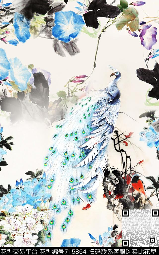 中国风国画牡丹数码印花华亿平台下载（图片编号: 715854） - 瓦栏（Walan）