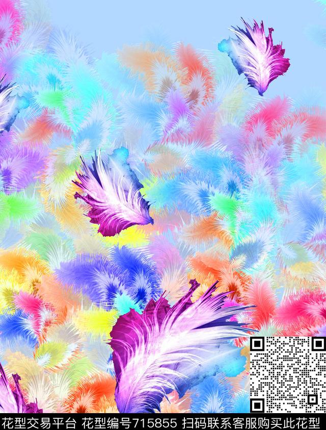 羽毛绚丽多彩数码印花华亿平台下载（图片编号: 715855） - 瓦栏（Walan）