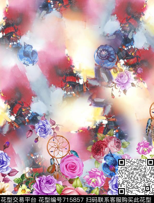 水彩渐变玫瑰复古数码印花华亿平台下载（图片编号: 715857） - 瓦栏（Walan）