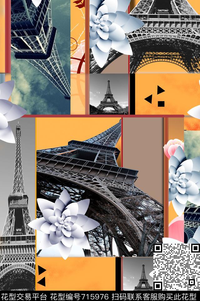花朵建筑风景数码印花华亿平台下载（图片编号: 715976） - 瓦栏（Walan）