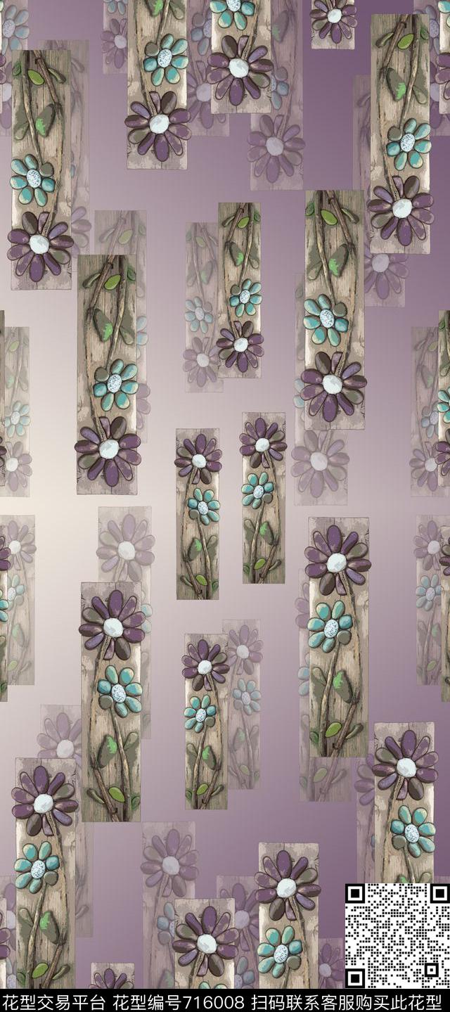 休闲丝巾围巾秀场风格花卉数码印花华亿平台下载（图片编号: 716008） - 瓦栏（Walan）