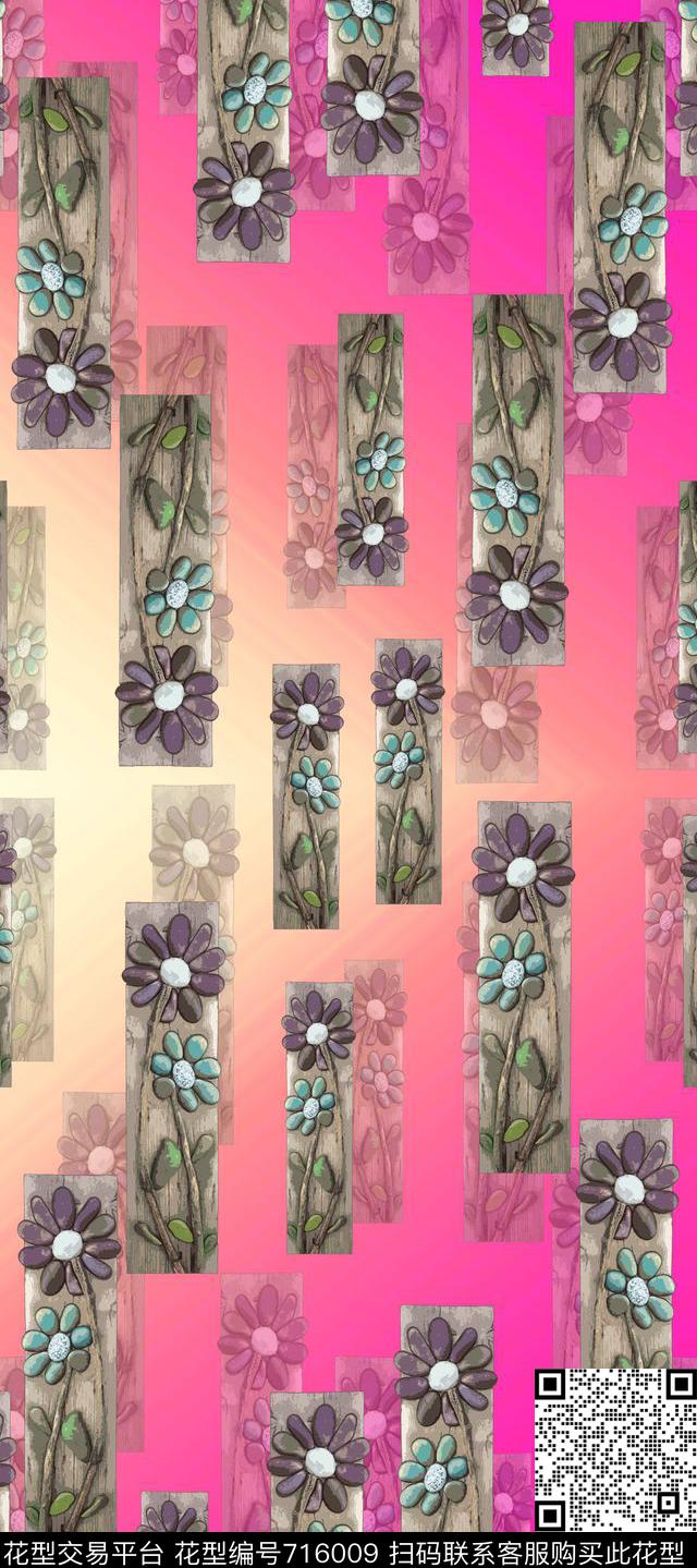 休闲丝巾围巾秀场风格花卉数码印花华亿平台下载（图片编号: 716009） - 瓦栏（Walan）