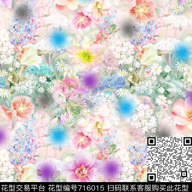 花朵集合彩色花朵花卉数码印花华亿平台下载（图片编号: 716015） - 瓦栏（Walan）