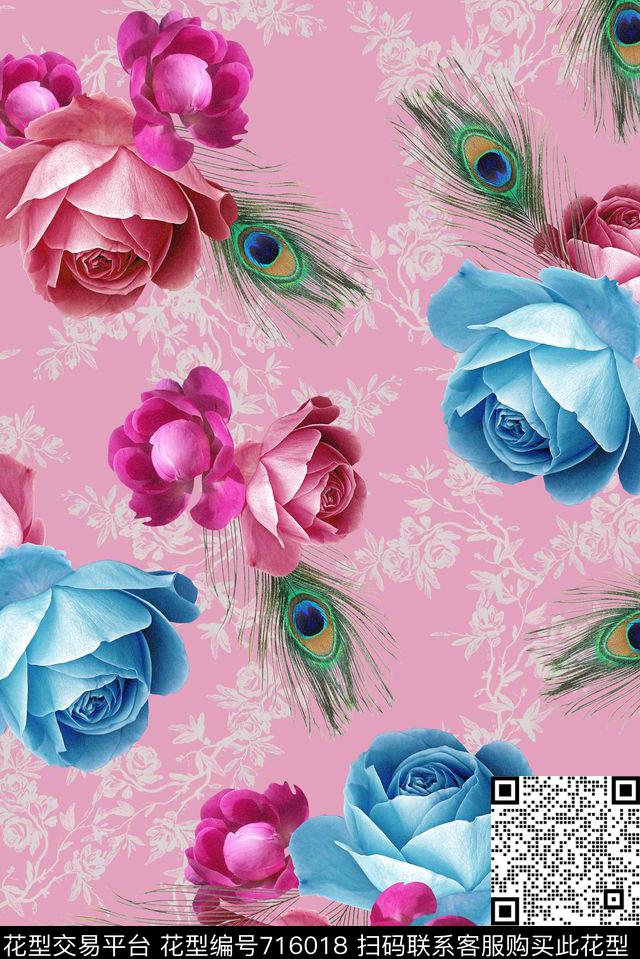 玫瑰花朵花卉数码印花华亿平台下载（图片编号: 716018） - 瓦栏（Walan）