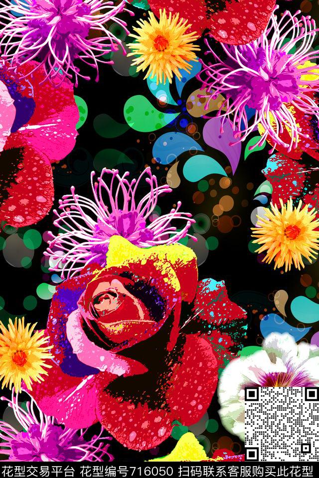 花朵原创手绘大花卉超级大花数码印花华亿平台下载（图片编号: 716050） - 瓦栏（Walan）