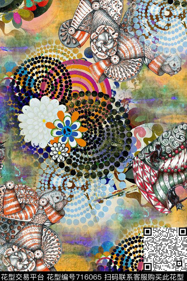 抽象几何插画数码印花华亿平台下载（图片编号: 716065） - 瓦栏（Walan）