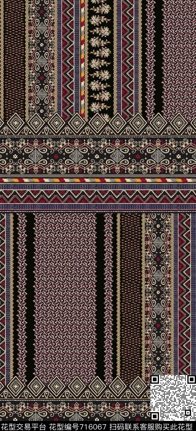 民族风几何条纹数码印花华亿平台下载（图片编号: 716067） - 瓦栏（Walan）