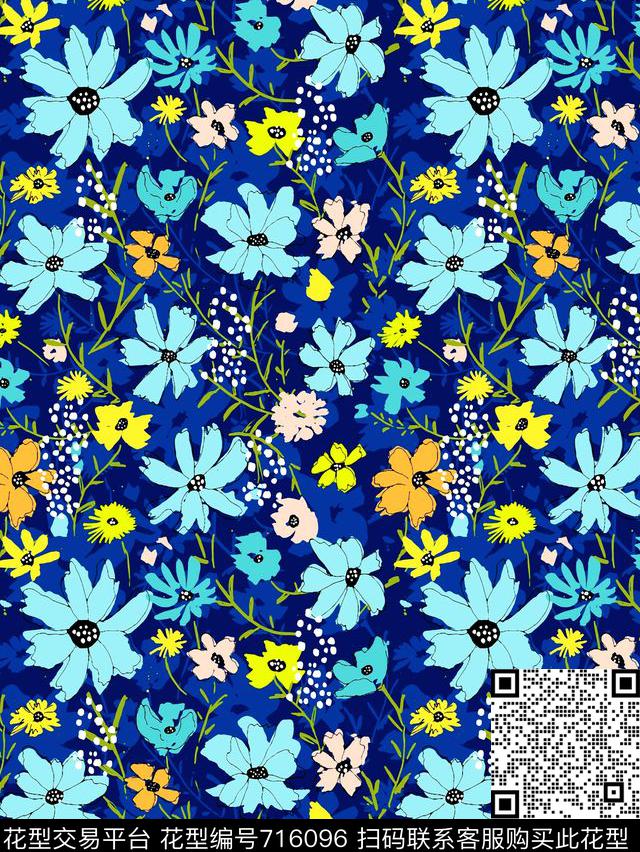 手绘女装花卉传统印花华亿平台下载（图片编号: 716096） - 瓦栏（Walan）
