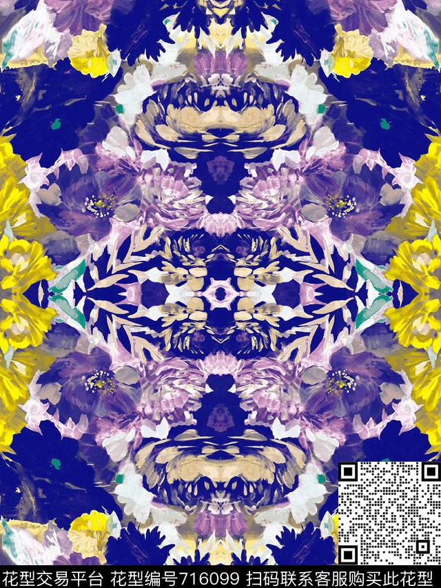 手绘女装花卉数码印花华亿平台下载（图片编号: 716099） - 瓦栏（Walan）