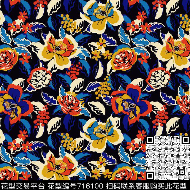 手绘女装花卉传统印花华亿平台下载（图片编号: 716100） - 瓦栏（Walan）