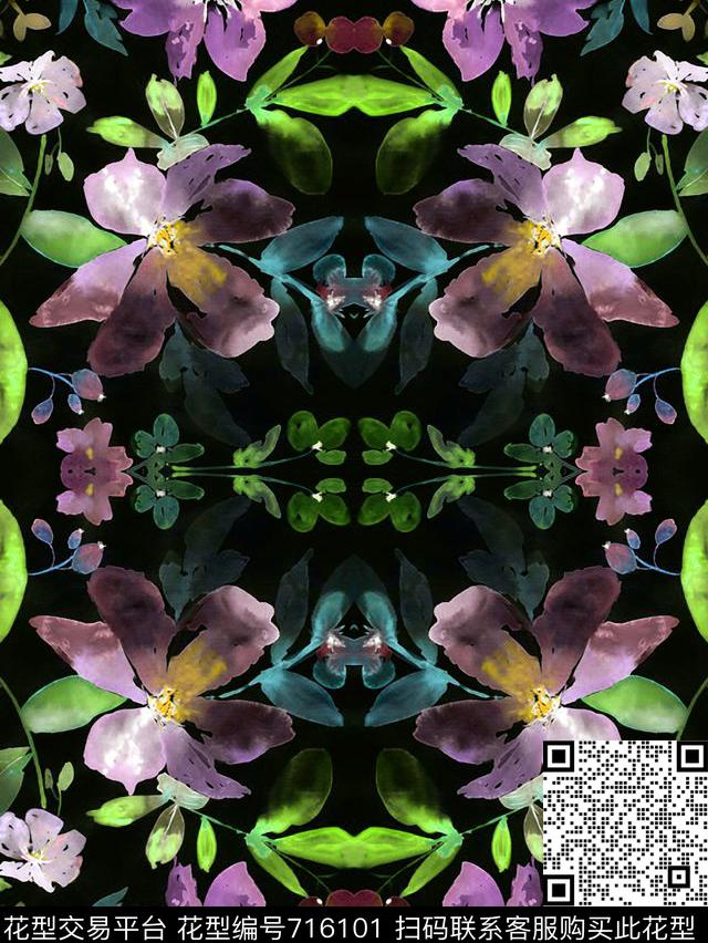 手绘女装花卉数码印花华亿平台下载（图片编号: 716101） - 瓦栏（Walan）