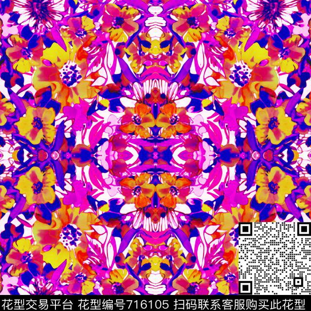 手绘女装花卉数码印花华亿平台下载（图片编号: 716105） - 瓦栏（Walan）