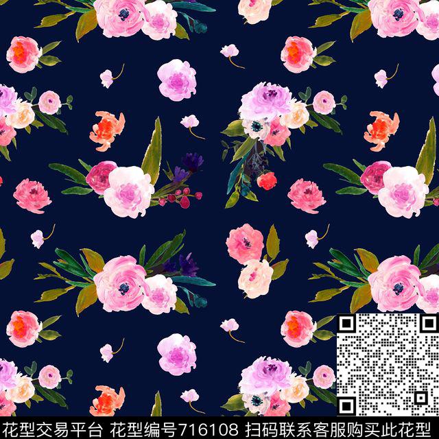 手绘女装花卉数码印花华亿平台下载（图片编号: 716108） - 瓦栏（Walan）
