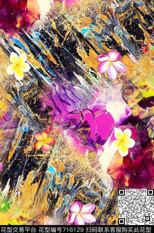色彩肌理油画肌理花卉数码印花华亿平台下载（图片编号: 716129） - 瓦栏（Walan）
