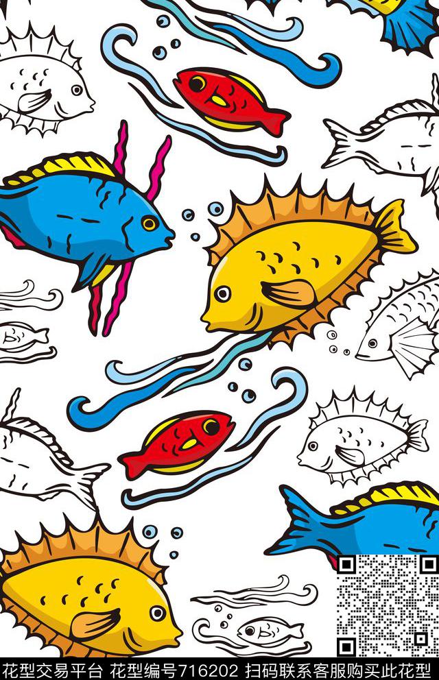 动物纹鱼鲨鱼传统印花华亿平台下载（图片编号: 716202） - 瓦栏（Walan）