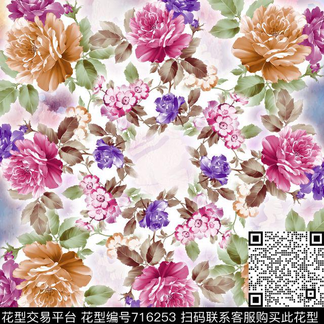 水彩花卉时尚数码印花华亿平台下载（图片编号: 716253） - 瓦栏（Walan）