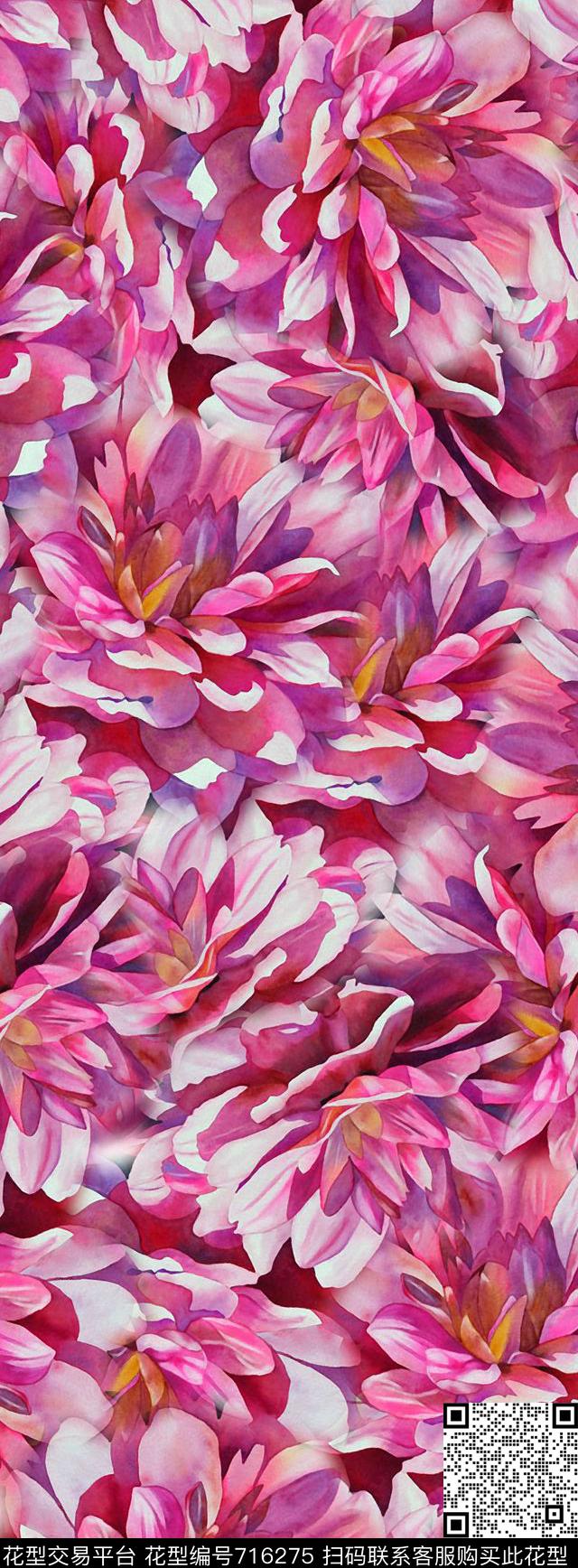 水彩花卉时尚数码印花华亿平台下载（图片编号: 716275） - 瓦栏（Walan）