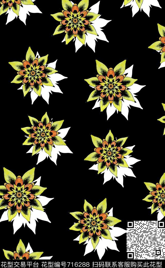 水彩花卉时尚数码印花华亿平台下载（图片编号: 716288） - 瓦栏（Walan）