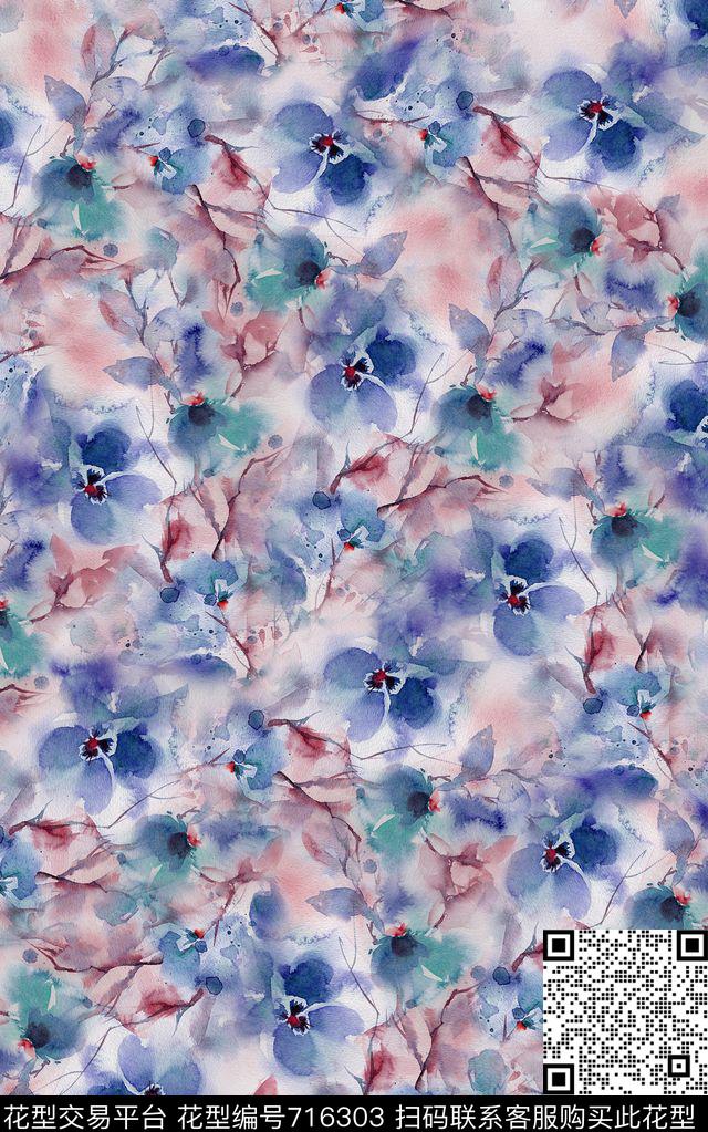 兰花小碎花花朵数码印花华亿平台下载（图片编号: 716303） - 瓦栏（Walan）
