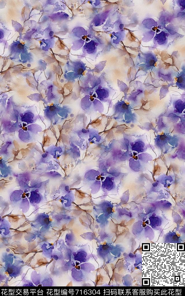 兰花小碎花花朵数码印花华亿平台下载（图片编号: 716304） - 瓦栏（Walan）