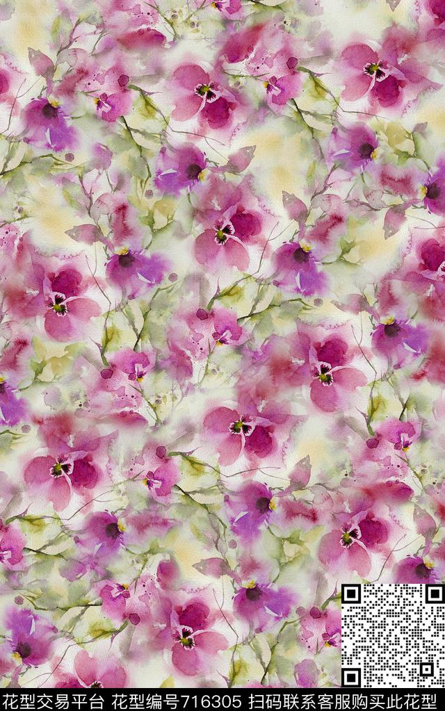 兰花小碎花花朵数码印花华亿平台下载（图片编号: 716305） - 瓦栏（Walan）