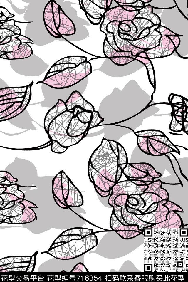 大花花朵花卉传统印花华亿平台下载（图片编号: 716354） - 瓦栏（Walan）