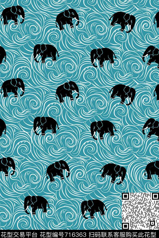 抽象纹理花纹大象抽象海浪传统印花华亿平台下载（图片编号: 716363） - 瓦栏（Walan）