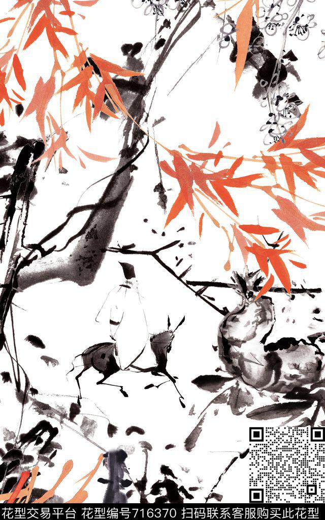 竹中国风国画数码印花华亿平台下载（图片编号: 716370） - 瓦栏（Walan）