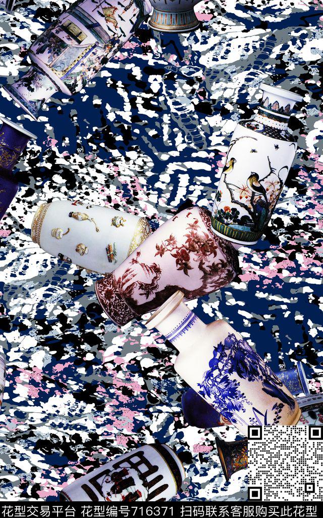 花瓶中国风国画数码印花华亿平台下载（图片编号: 716371） - 瓦栏（Walan）